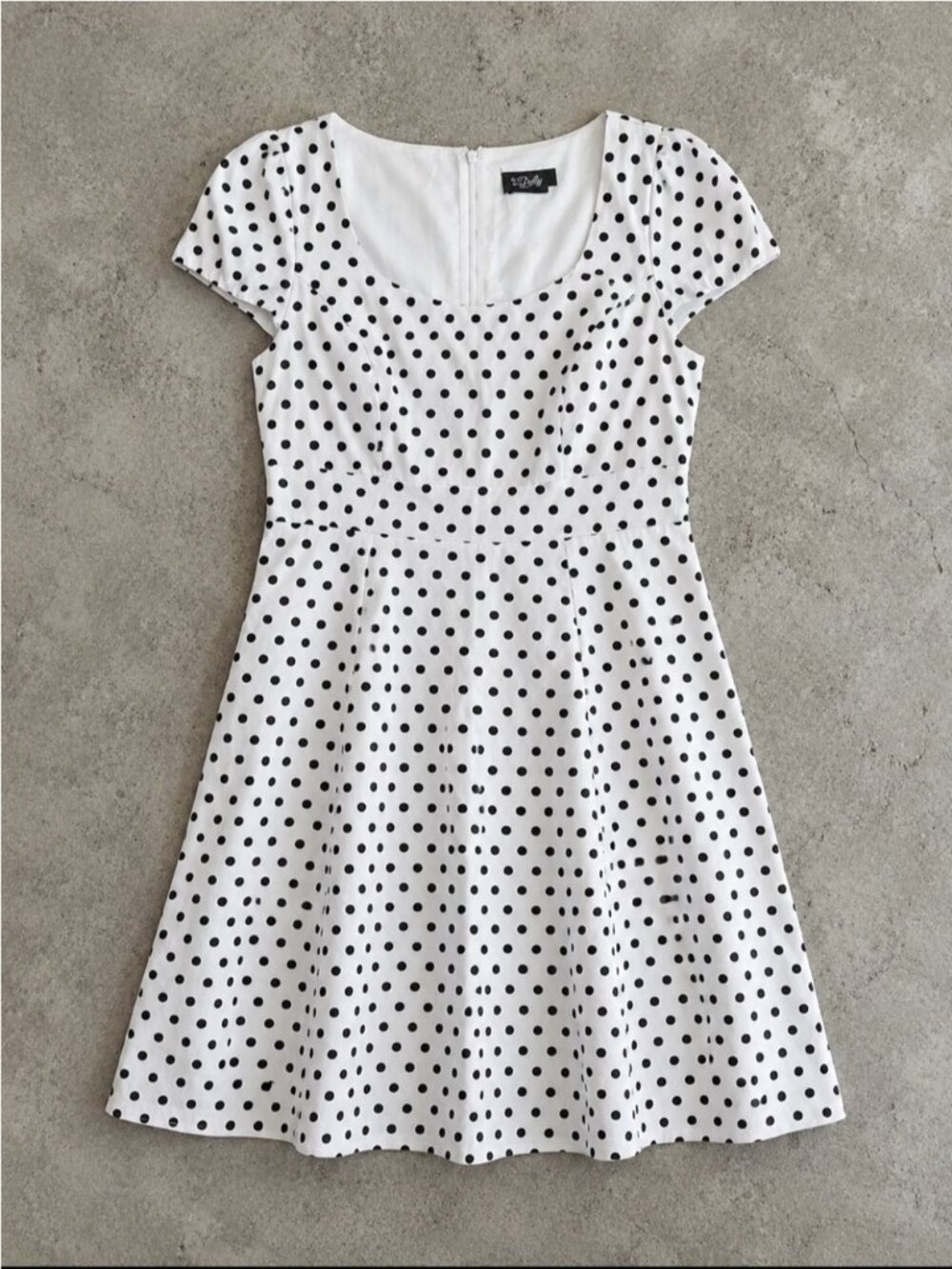 Dolly And Dotty White Black Polka Dot Fit & Flare Midi Dress UK 14 Retro Pin Up